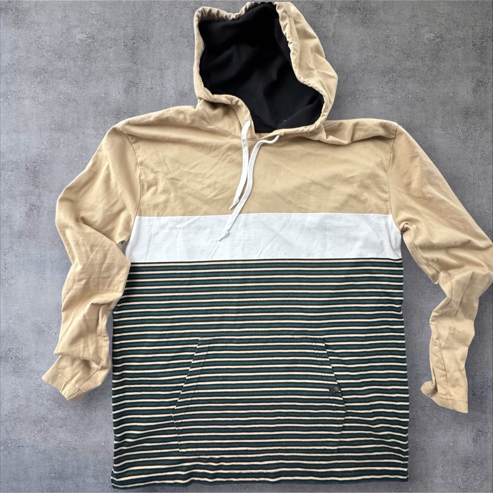 Zine Hoodie Men's XL Tan Multi Colorblock Striped Pullover Skater Streetwear